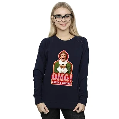 Image of Elf Women&#039;s Santa&#039;s Coming Sweatshirt Navy Blue Large