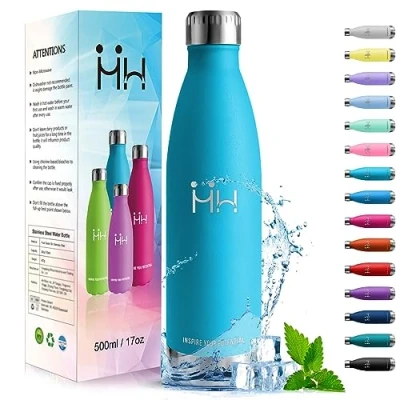 Image of HoneyHolly Insulated Water Bottle 500 ml BPA Free Stainless Steel Bottle, Leak Proof, Reusable, Powder Coating Process, Metal for Running, School, Office,