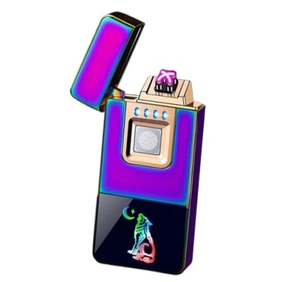 Image of Electric Lighter, USB Rechargeable Plasma Dual Arc Windproof Flameless Double Lighter with LED Battery Indication for Candles, Cigarette ，Cigar, Camping (Color : Purple