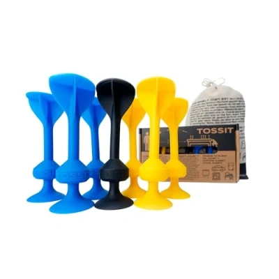 Image of TOSSIT Suction Cup Darts, Toss Game Perfect Family and Party, Silicone Throwing for Backyard, Indoor Outdoor Fun, Starter Pack, Blue Yellow