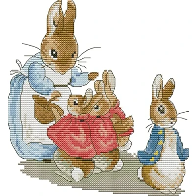 Image of Awesocrafts Cross Stitch Stamped Kits Peter Rabbit Family Easy Patterns Stitching Embroidery Needlework Kit Supplies