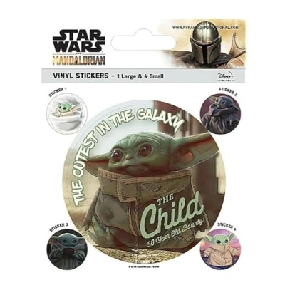 Image of Set of 5 Genuine Star Wars The Mandalorian Child Vinyl Stickers Gadget Decals