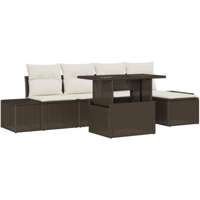 Image of vidaXL 6 Piece Garden Sofa Set with Cushions Brown Poly Rattan
