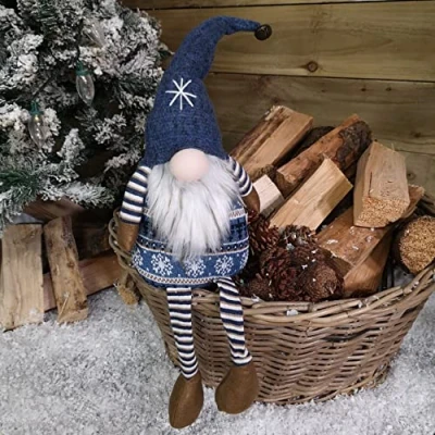Image of Samuel ALEXANDER 48cm Tall Christmas Gnome Gonk Nordic Decoration Blue Body Hat Bell Dangly Legs