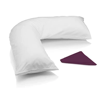 Image of EGYPTO Orthopaedic V Pillow with pillowcase Soft &amp; Breathable Anti Allergy Shaped Pillows for Neck Back Support Nursing, Pregnancy Post Surgery Triangle (Aubergine)