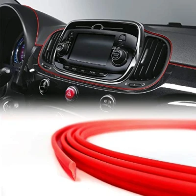 Image of 4R Quattroerre.it 19950 Trim Stripes Profile for Interior Car, Red, 3 mm x m