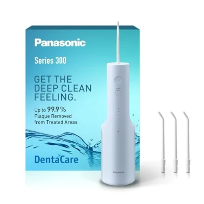 Image of Panasonic Series 300 Oral Irrigator EW DJ27 A311, Water Flosser for Teeth, 200ml, IPX7, 4 Regular Nozzles, 5 Pressure Settings, Travel Accessory, Blue