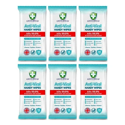 Image of GreenShield Anti Viral Handy Wipes 15&#039;s Kills 99.9% of Bacteria (6 Pack)