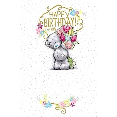 Image of Me to You Tatty Teddy Greetings Card Birthday Bear holding flower bouquet