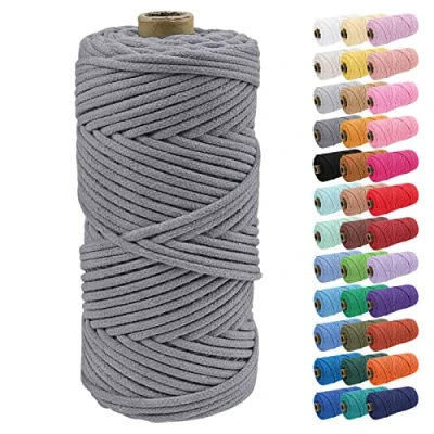Image of Uiopa 4mm Macrame Cord, 100m Braided Cotton Rope, Grey Craft Rope for Crochet Bags, Wall Hangings, Plant Hangers, Dream Catchers, DIY Projects