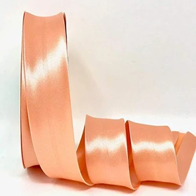 Image of Byetsa Peach 30mm Satin Bias Binding on a 2m Length (N.B. This is Cut from roll, Presented Bertie&#039;s Bows Ribbon Card)