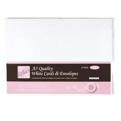 Image of Anita&#039;s Plain, Blank Cards &amp; Envelopes, A5, White, Pack of 25, for Home, Wedding, Birthday, Christmas, Thank You, Art Craft, Scrapbooking Supplies, Baby Shower, Card Making