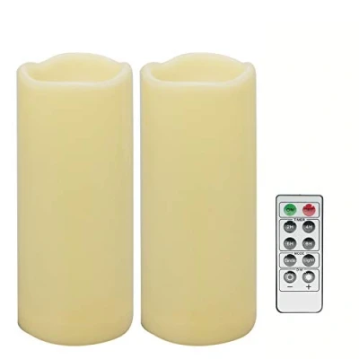 Image of 2 PCS 3&quot; x7&quot; Waterproof Outdoor Battery Operated Flameless LED Pillar Remote Candles Flickering Plastic Resin Electric Decorative Light for Lantern Patio Garden Home Decor Party Wedding Decoration