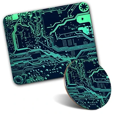 Image of Rectangle Mouse Mat &amp; Round Coaster Set Computer Chip Motherboard Gamer 20 cm 9 for Laptop, Office, Gift, Non slip Base #16892