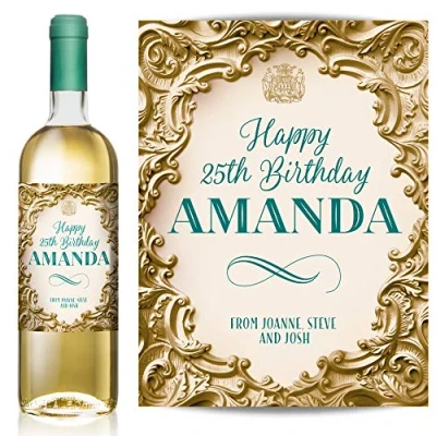 Image of TigerMill Publishing Personalised Gold Effect Wine Labels for Any Occasion or Event, Birthday, Wedding, Engagement, Anniversary, Hen Night, Christmas, Congratulations etc (Gold/Green Type)