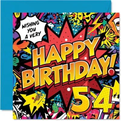 Image of 54th Birthday Cards for Women Men Comic Book Pow! Happy Card 54 Year Old Woman Man Brother Colleague Wife Uncle, 145mm Bday Greeting