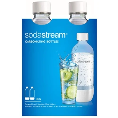 Image of sodastream Dishwasher Safe 1L Classic DWS Carbonating Bottle White (twinpack), Plastic