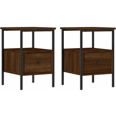 Image of vidaXL Bedside Cabinets 2 pcs Brown Oak 34x36x50 cm Engineered Wood