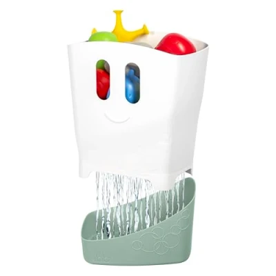 Image of Ubbi Freestanding Bath Toy Organizer Caddy with Removable Drying Rack Bin &amp; Scoop for Toddlers + Baby, Sage
