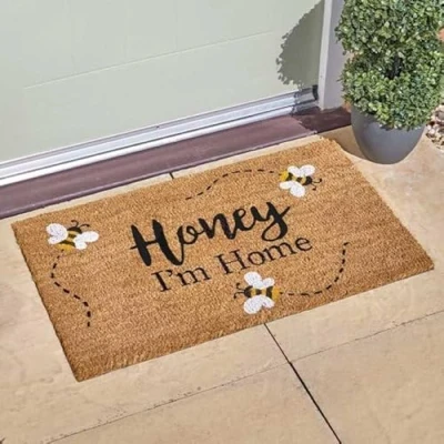 Image of Garden Mile Welcome Coir door mats Durable Indoor and Outdoor Natural Weather Resistant Eco friendly Entrance front mat outside for (Honey I&#039;m Home)