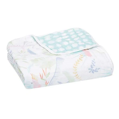 Image of aden + anais essentials 100% Cotton Muslin Dream Blanket for Baby Girls &amp; Boys, 112x112cm, Ideal Lightweight Newborn Nursery Cot Blanket, Unisex Toddler Infant Bedding Gift, tropicalia