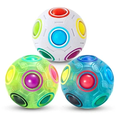 Image of Vdealen Magic Rainbow Puzzle Ball Fidget 3D Stress Reliever Brain Teaser Travel Toy Birthday Party Easter Christmas Stocking Fillers Gift for Kids Teens Adults 3 Pack