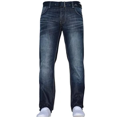 Image of Crosshatch Mens Straight Leg Fashion Jeans Trousers Regular Fit Stylish Branded Denim by JeanBase Darkwash 40W X 32L