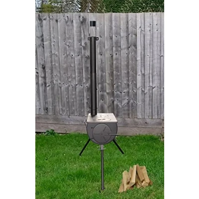 Image of DWD ® &quot;Sherwood &quot;Camping Stove Outdoor Portable Wood Log Burner complete with Flue, Spark Cap, Gloves &amp; Travel Bag Camping Cooker Tent Heater Firepit