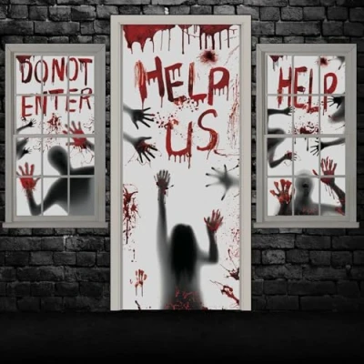 Image of 40Pcs Halloween Decorations, Zombie Stickers, Scary Window Bloody Handprint Indoor Posters, Party Decorations (1*Door+2*Window)