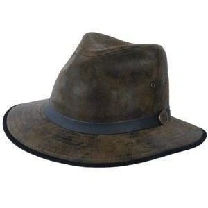 Image of Eureka Indiana Jones Madrid Style Fedora Leather Hat EH065 Olive S