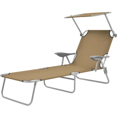 Image of vidaXL Folding Sun Lounger with Canopy Steel Taupe