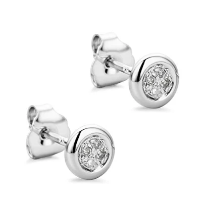 Image of Orovi Gold Earrings for women 9ct 375 White or Yellow Bezel Stud Set with Brilliant Diamonds gifts (White Gold)