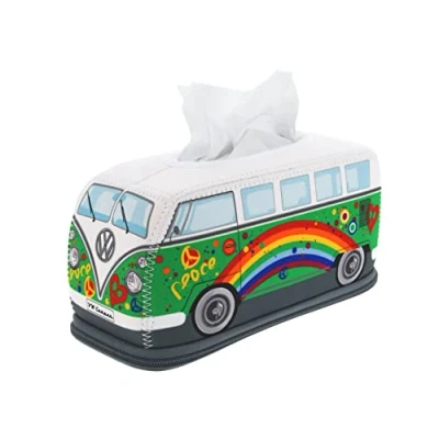 Image of BRISA VW Collection Volkswagen Neoprene Cosmetic Napkin Dispenser Paper Tissue Box for Bathroom in T1 Bus Campervan Design (Peace/Green)
