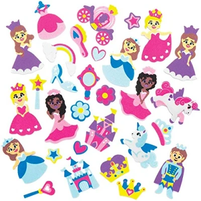Image of Baker Ross AX119 Princess Foam Stickers, Small Stickers for Children’s Art and Craft Projects (120 Pack)