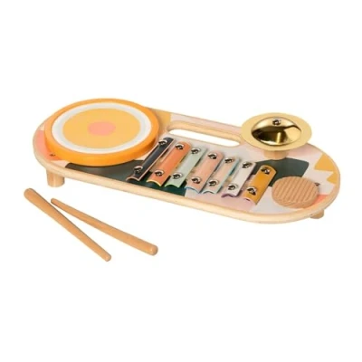 Image of Manhattan Toy Beats To Go Wooden Toddler and Preschool Musical Instrument Xylophone, Drum, Cymbal Washboard
