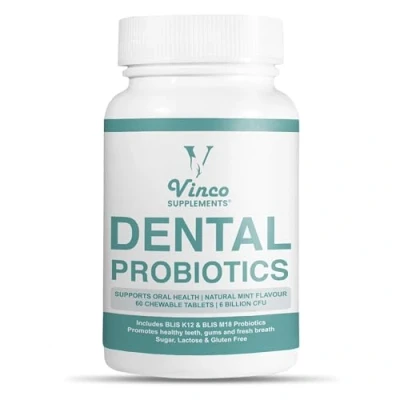 Image of Dental Probiotics Advanced Oral for Mouth Supplement Bad Breath Treatment Adults with BLIS K12 &amp; M18 6 Billion CFU, Mint Flavour Chewable Care Tablets 60 Count