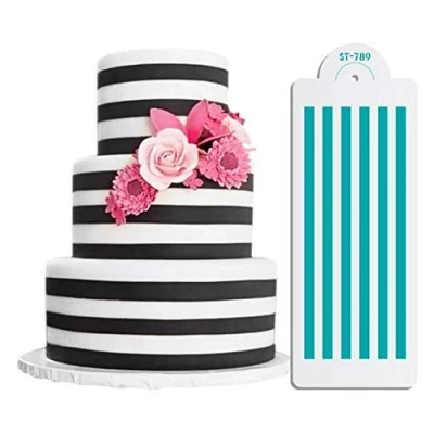 Image of Stripe Cake Stencil,Cake Lace Stencil,Fondant Side Brim Border Decoration Mould,Cake Template Mold,Wedding Decorating Tools,Plastic Coffee Stencils,Sugar Sieve,Baking Tool