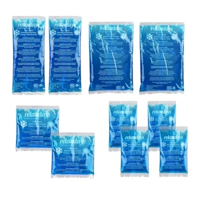 Image of Relaxdays Gel Packs Set of 5, 4 Sizes, Cold &amp; Warm Compresses, Microwave Safe, Cooling Pads, Injury Pain Relief, Blue, Plastic