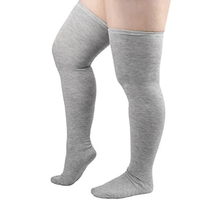Image of DRESHOW Plus Size Women Thigh High Socks Striped Over Knee Long Boot Stockings Leg Warmers