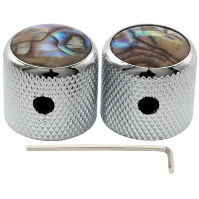 Image of Musiclily Pro 1/4 Inch Steel Abalone Top Dome Knobs with Set Screw Universal Fitting Control for Electric Guitar or Bass, Chrome (Set of 2)