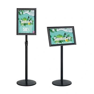 Image of NewZeal Adjustable A4 Poster Stand Heavy duty Floor Standing Holder Notice Sign for Wedding/ Show/ Display/ Advertisement, Black