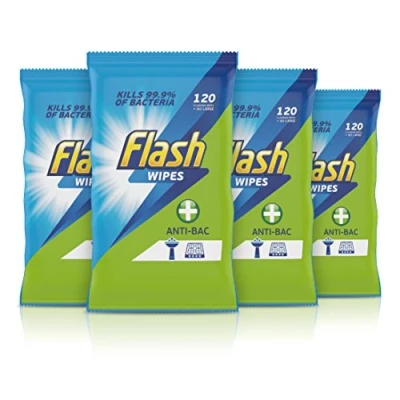 Image of Flash Anti bacterial Wipes, 480 Counts, Pack Of 4 x120