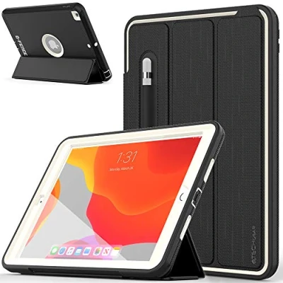 Image of TECHGEAR D FENCE Design For Apple iPad 10.2&quot; 2021/2020 / 2019 9th, 8th, 7th Generation, Slim Shockproof Tough Rugged Protective Armour Smart Case + Stand, Schools Builders Workman Kids [Grey]