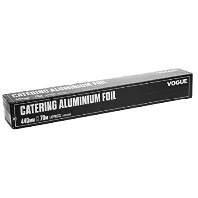 Image of Vogue Aluminium Catering Foil 440 mm x 75 metres, Silver, With Serrated Cutting Blade, 12 Microns, Food Service Roll, Premium Kitchen Foil, Commercial and Home Use, CF353