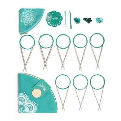Image of KnitPro Mindful Fixed Needle Set 13cm Circular Knitting Pin Pairs with Accessories Serenity for Beginners, Professionals &amp; Gift Set, Silver