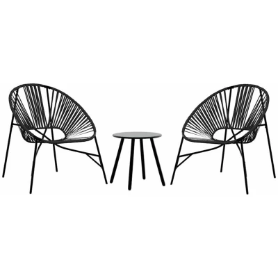 Image of vidaXL Garden Chair Set 3 pcs Black Poly Rattan