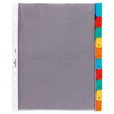 Image of Durable 10 Part File Dividers for Lever Arch Files and Ring Binders German Made Colour Coded Plastic Pocket Folder Wallets with 1 Numbered Card Tab Separators A4