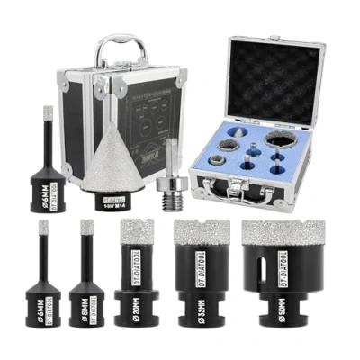 Image of DT DIATOOL Diamond Core Drill Bits Kit 6/6/8/20/32/50mm with 35mm Chamfer Bit M14 Thread and Hex Adapter Hole Saw Set for Porcelain Ceramic Tile Marble Granite