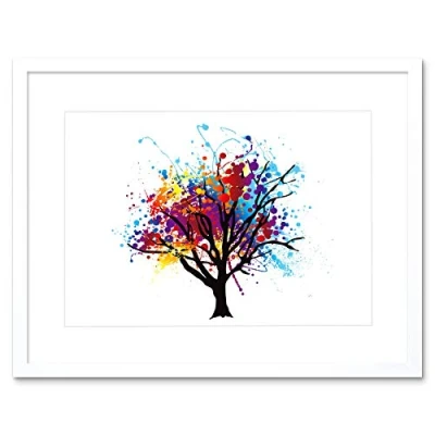 Image of Wee Blue Coo Painting Illustration Abstract Colourful Tree Splash Art Framed Wall Print