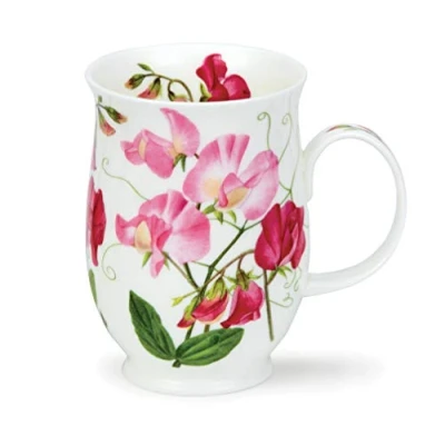 Image of Dunoon Fine Bone China Suffolk Shape Sweet Peas Mug Made in England (Pink Light)